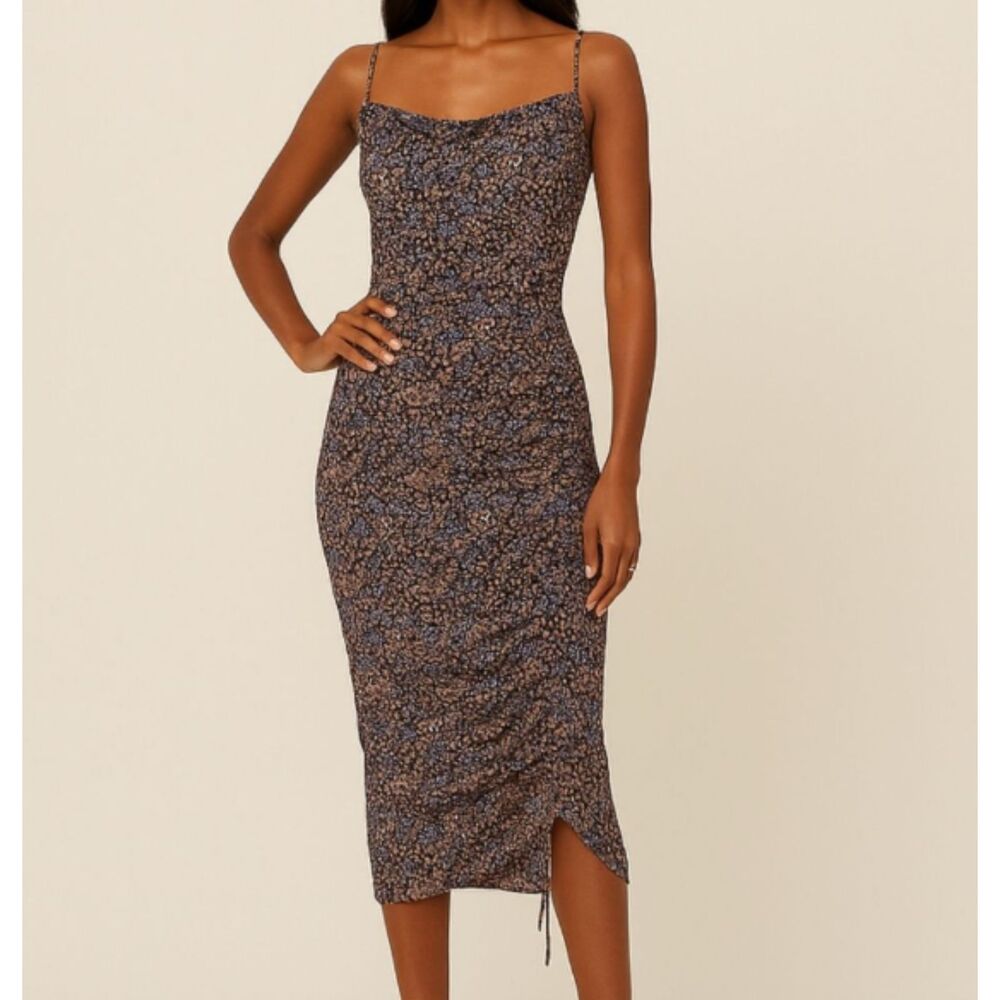 ASTR Cottagecore Ditsy Floral Ruched Midi Dress Small